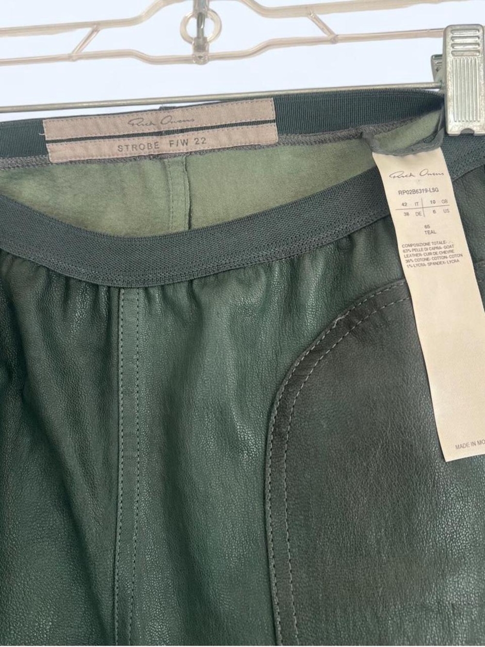 Rick Owens Teal Leather Joggers - Picture 2 of 3